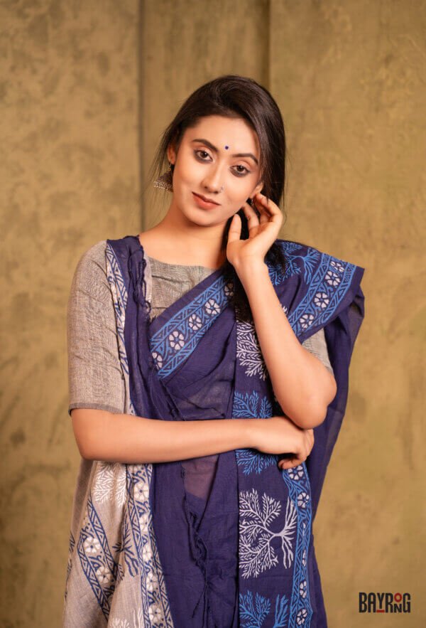 এন্ডি কটন ব্লক প্রিন্ট শাড়ি - Image 3