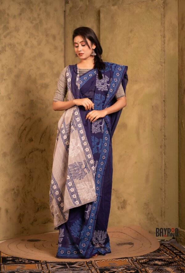 এন্ডি কটন ব্লক প্রিন্ট শাড়ি - Image 4