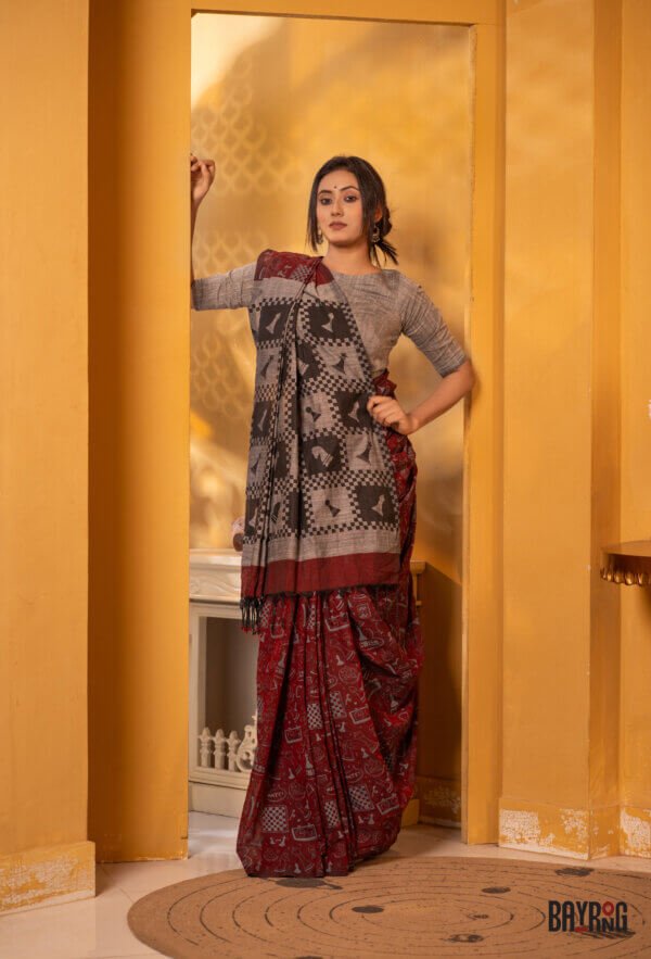 এন্ডি কটন স্ক্রিন প্রিন্ট শাড়ি